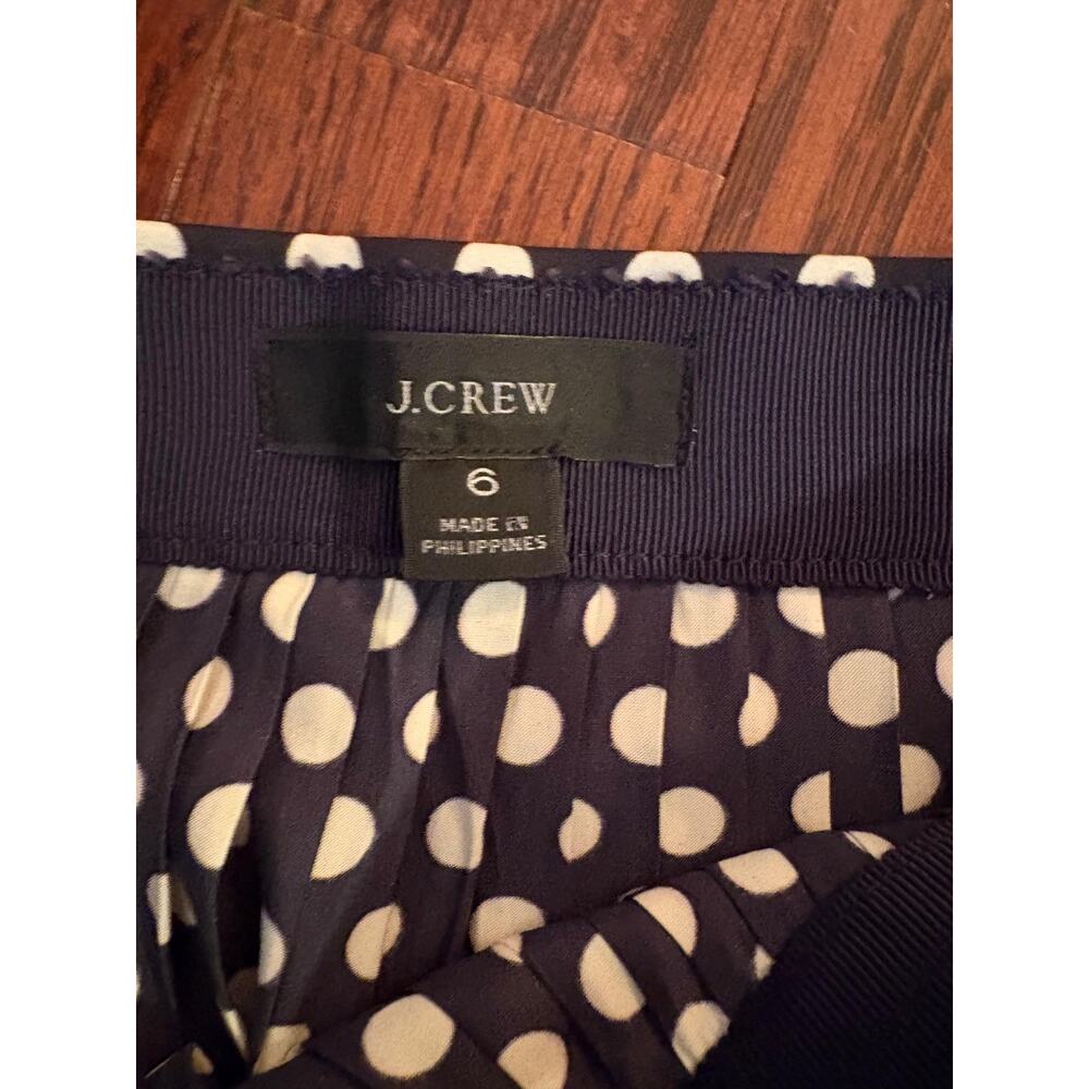 J. Crew Navy Blue White Polka Dot Pleated A-Line Skirt Size 6 - Picture 4 of 4